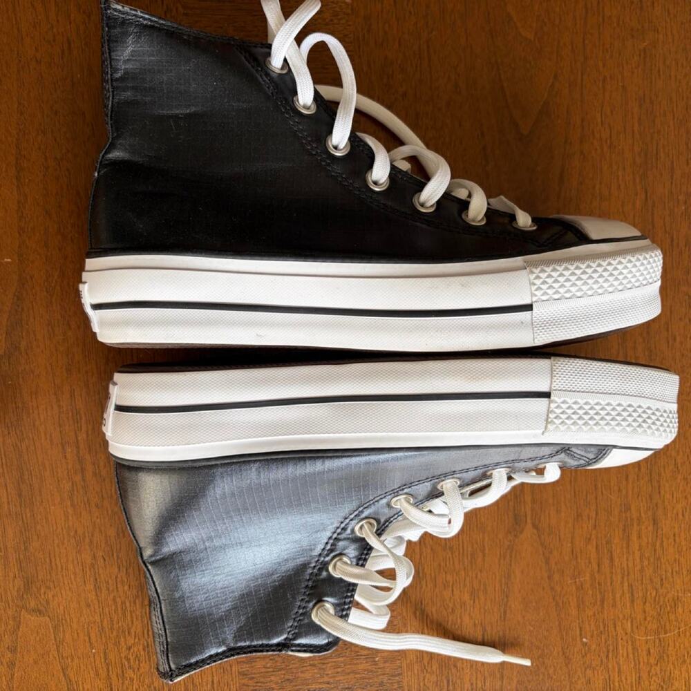 Women's Size 8 Shiny Black Platform Converse High Tops